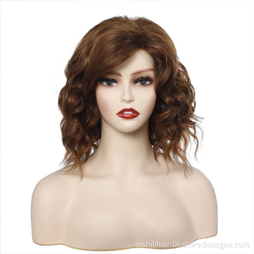 Wholesale lolita heat resistant water wave auburn wigs with side-part bangs 12inch synthetic hair wigs for women